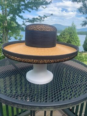 Two-Tone Straw track Hat with Black Trim